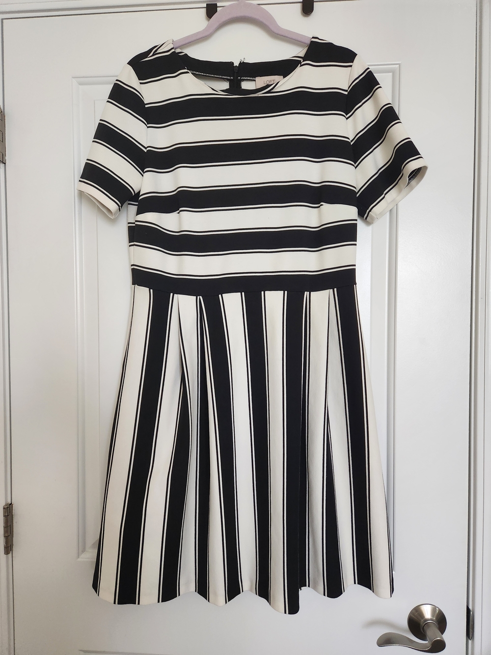 Black & Cream Striped Fit-and-Flare Dress